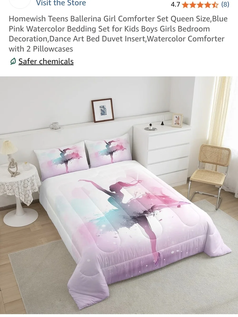 Queen Size Watercolor Ballerina Comforter Set - Pink & Blue